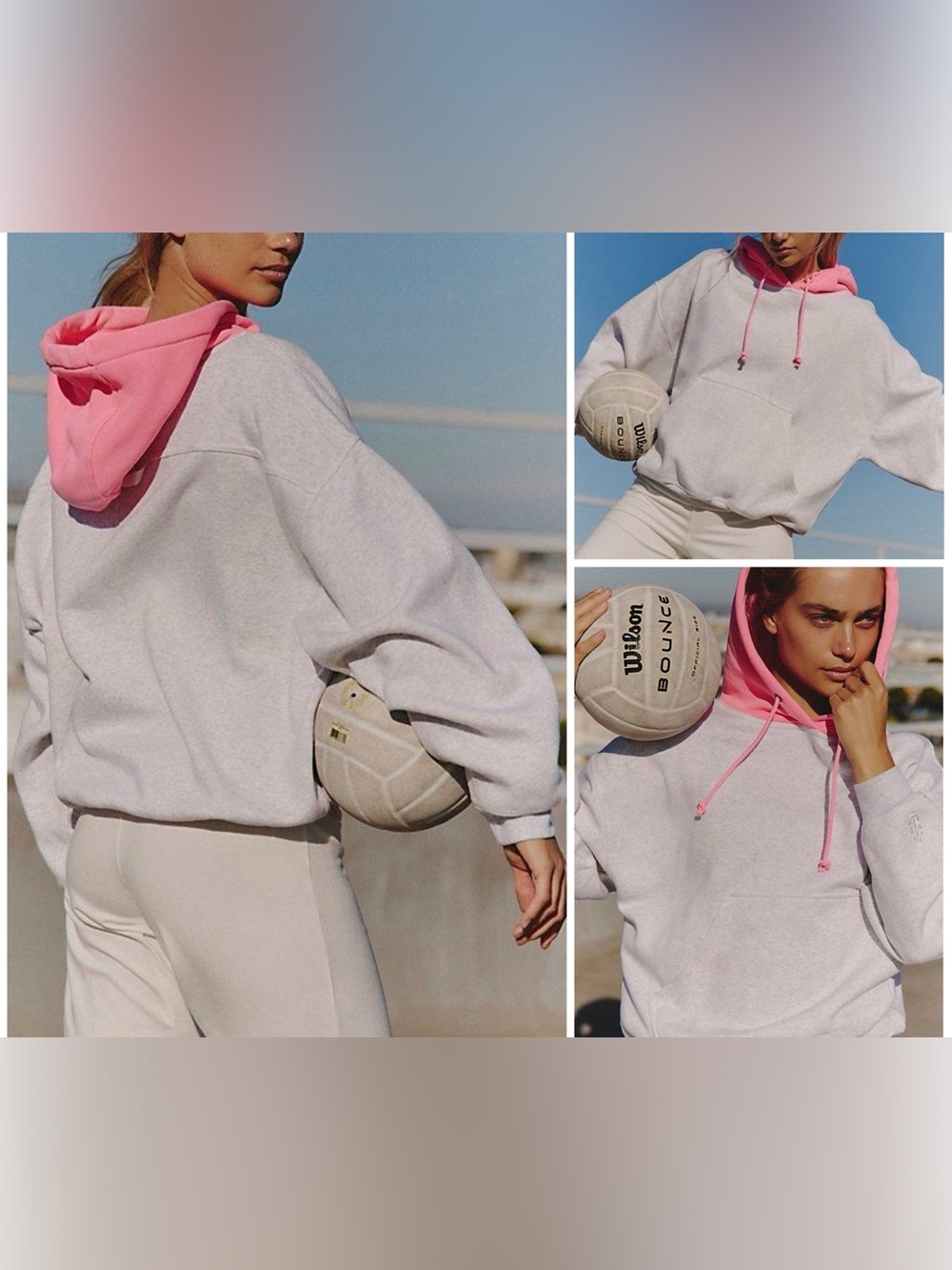 NWT Free People FP Movement Final Call Colorblock Hoodie - white Heather - Small